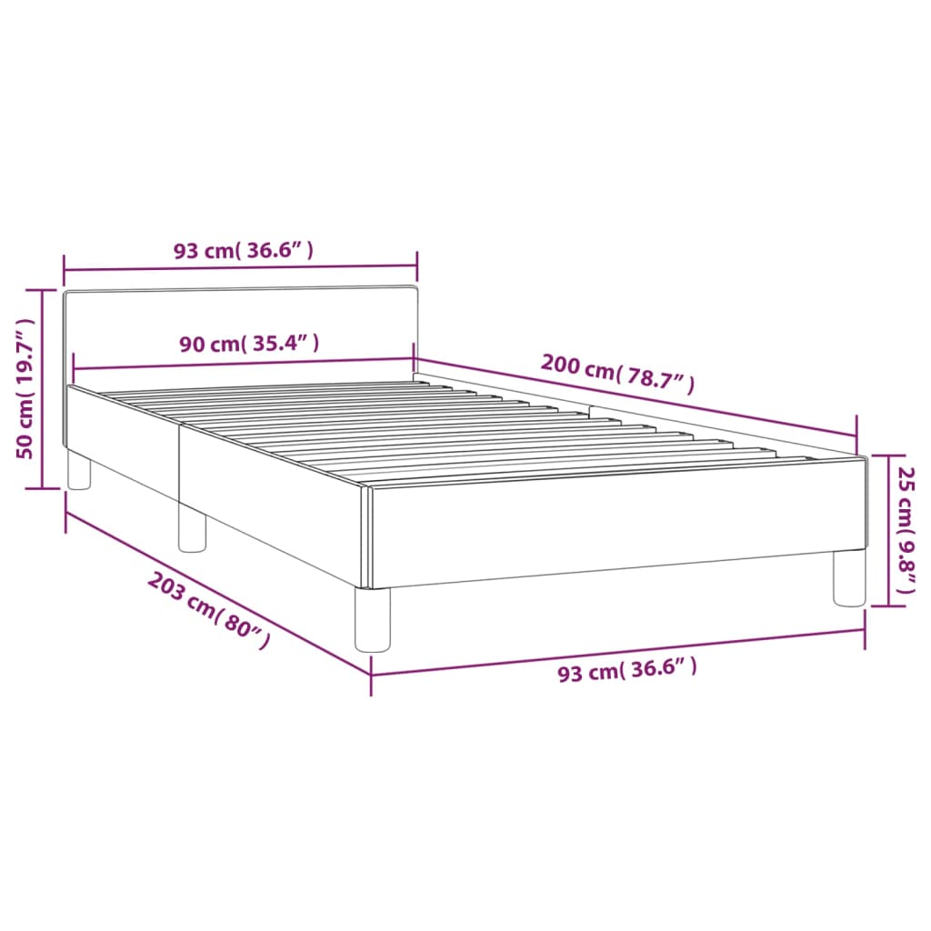 Bedframe met hoofdeinde stof donkergrijs 90x200 cm