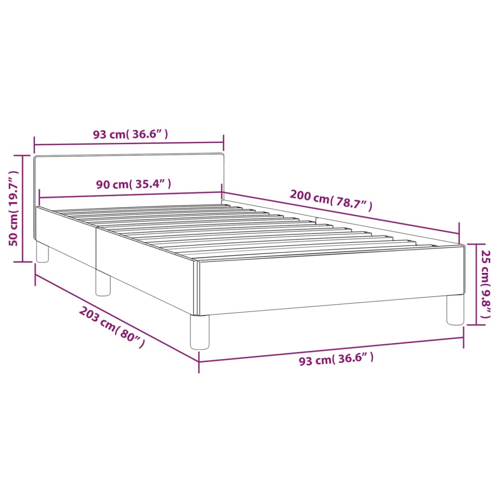 Bedframe met hoofdeinde stof zwart 90x200 cm