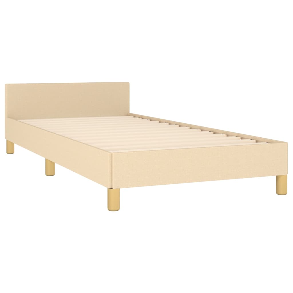 Bedframe met hoofdeinde stof crèmekleurig 90x200 cm