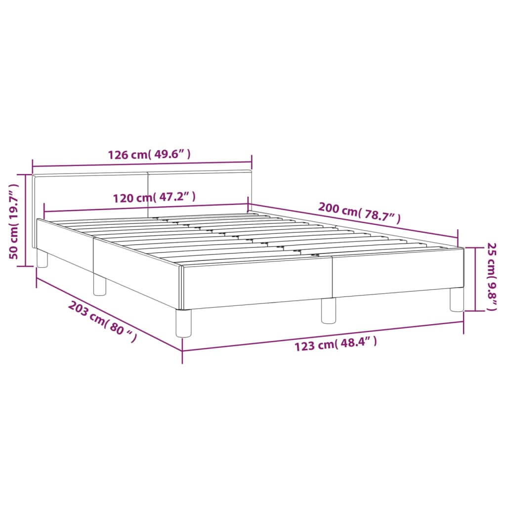 Bedframe met hoofdeinde stof lichtgrijs 120x200 cm