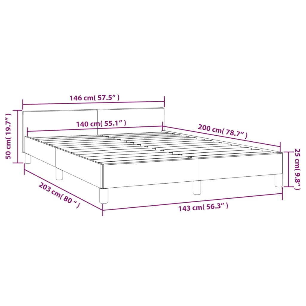 Bedframe met hoofdeinde stof lichtgrijs 140x200 cm