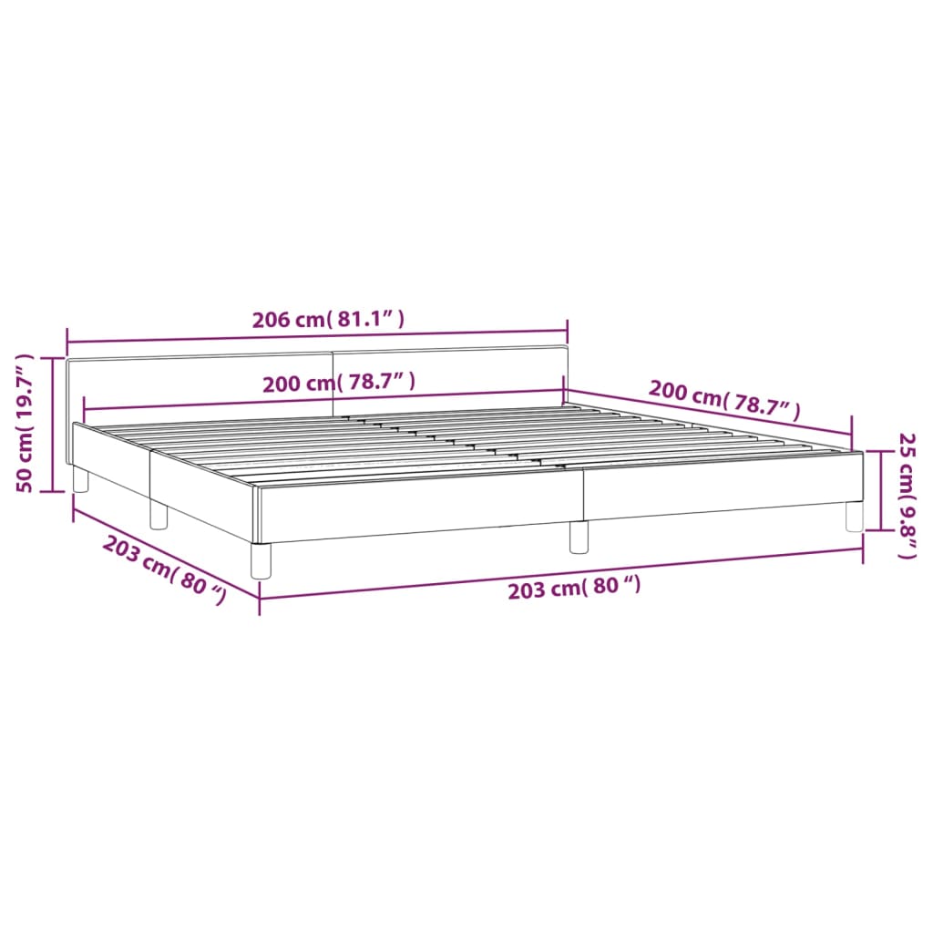 Bedframe met hoofdeinde stof lichtgrijs 200x200 cm