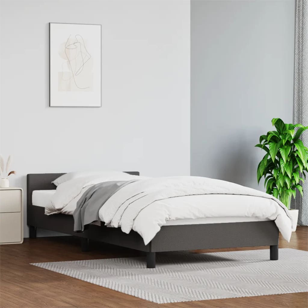 Bedframe met hoofdbord kunstleer grijs 80x200 cm