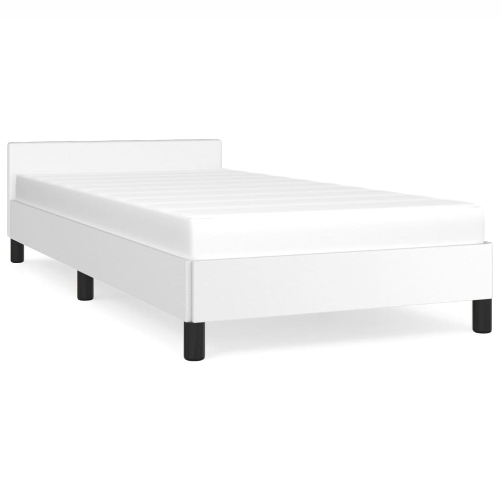 Bedframe met hoofdbord kunstleer wit 90x190 cm