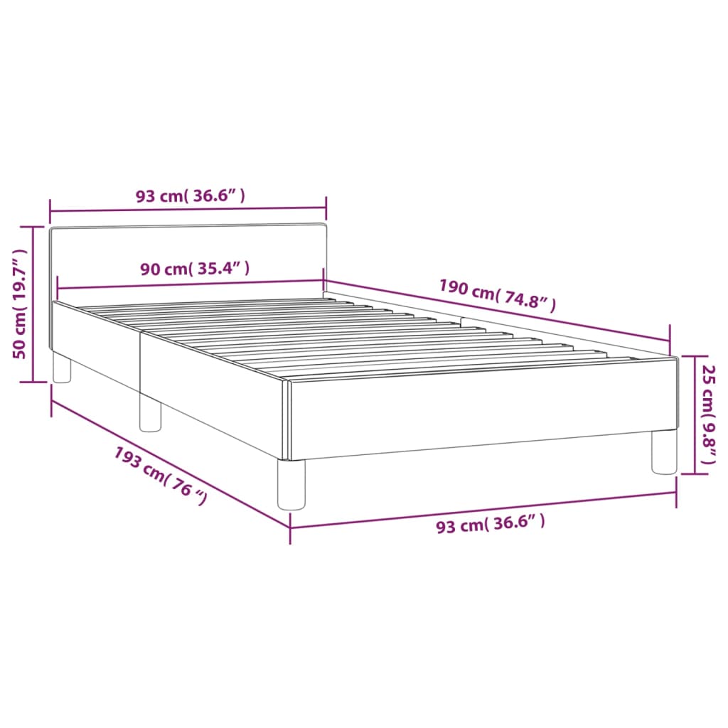 Bedframe met hoofdeinde fluweel lichtgrijs 90x190 cm