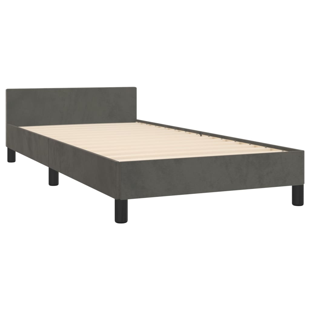 Bedframe met hoofdeinde fluweel donkergrijs 90x190 cm