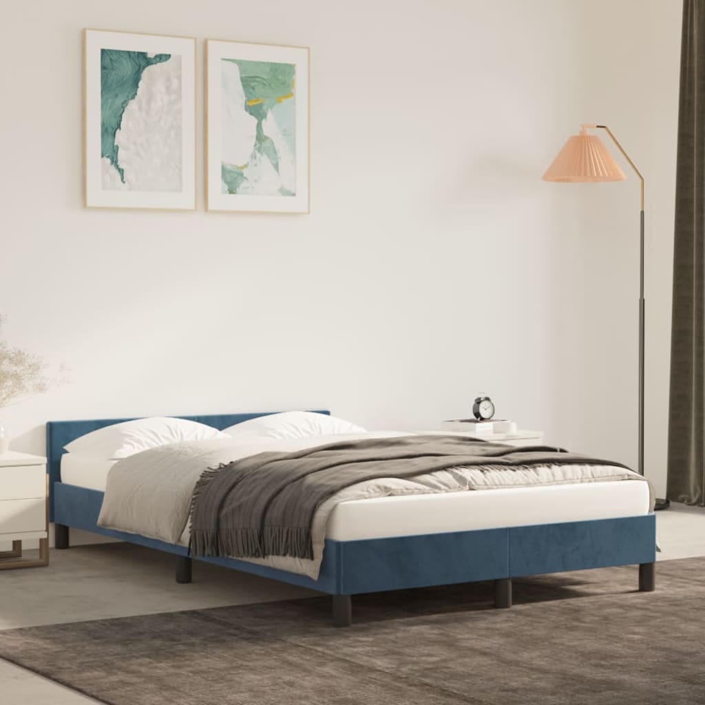 Bedframe met hoofdeinde fluweel donkerblauw 120x200 cm