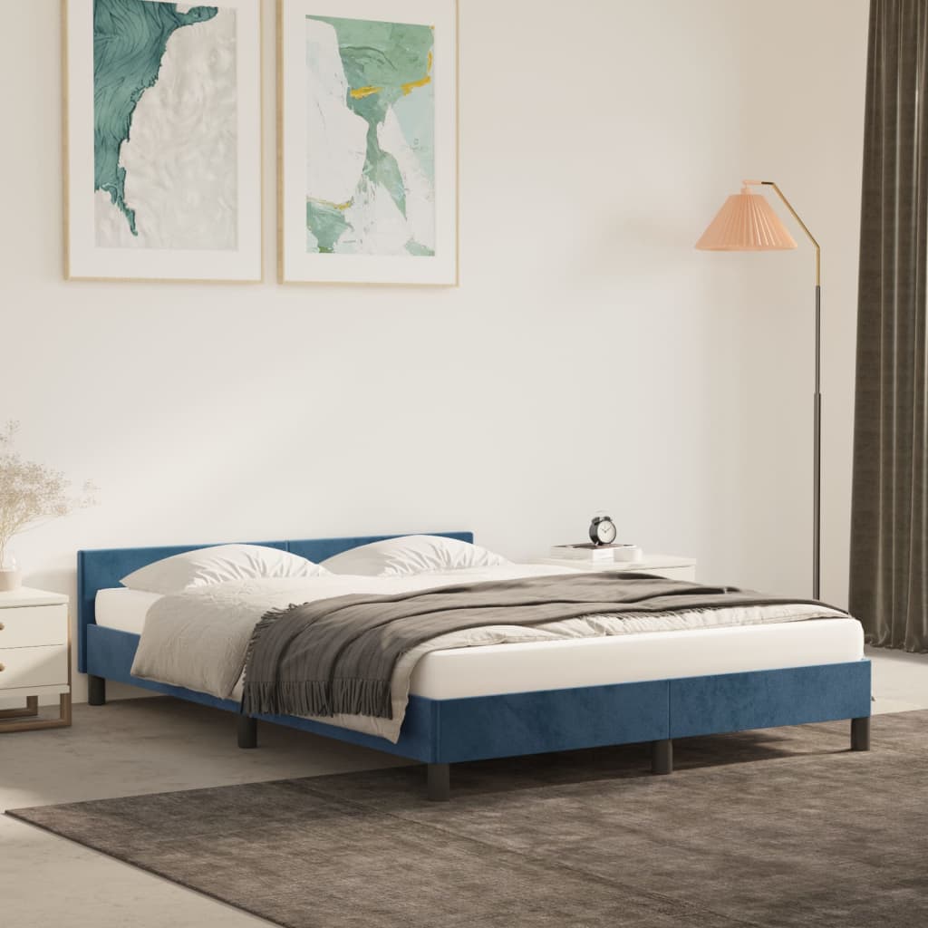 Bedframe met hoofdeinde fluweel donkerblauw 140x200 cm