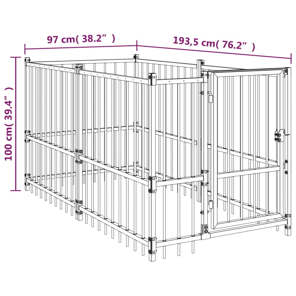 Hondenkennel 193,5x97x100 cm staal zwart