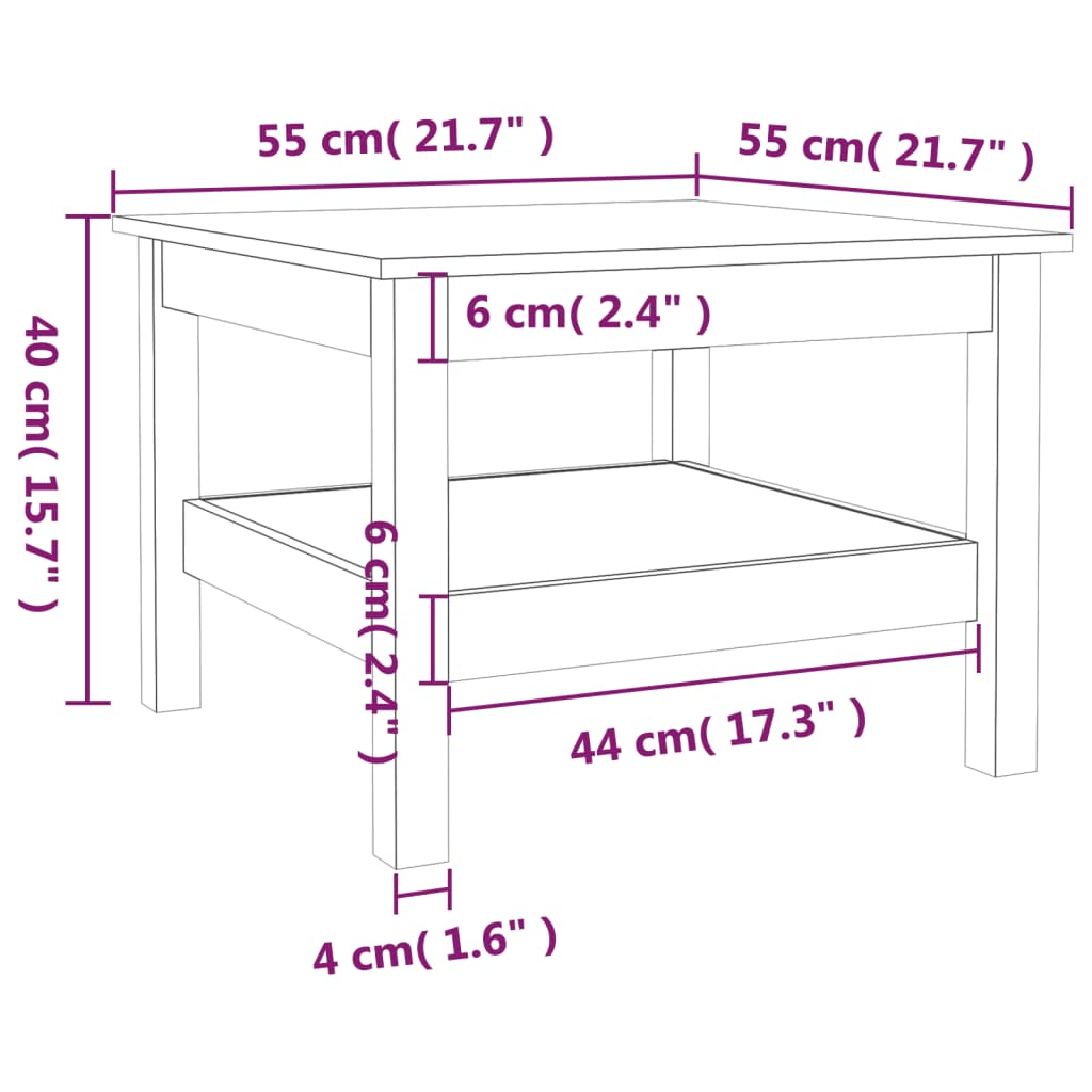 Salontafel 55x55x40 cm massief grenenhout wit