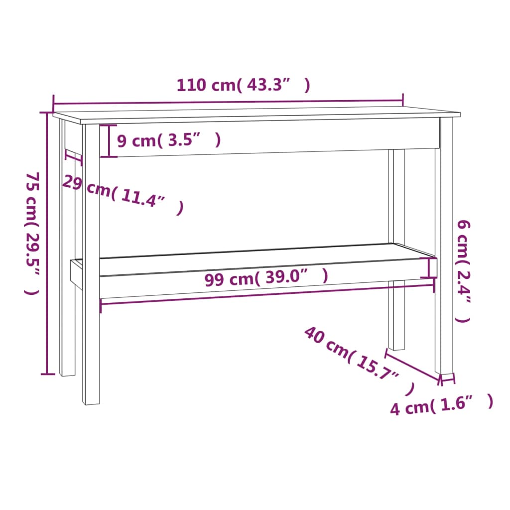 Wandtafel 110x40x75 cm massief grenenhout wit