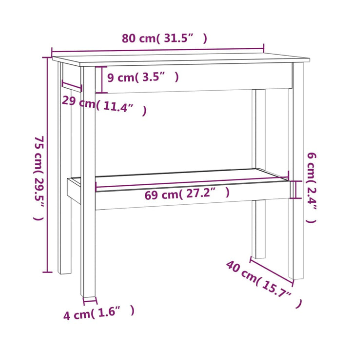 Wandtafel 80x40x75 cm massief grenenhout wit