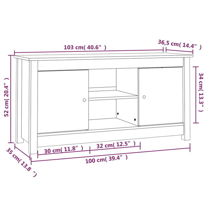 Tv-meubel 103x36,5x52 cm massief grenenhout honingbruin