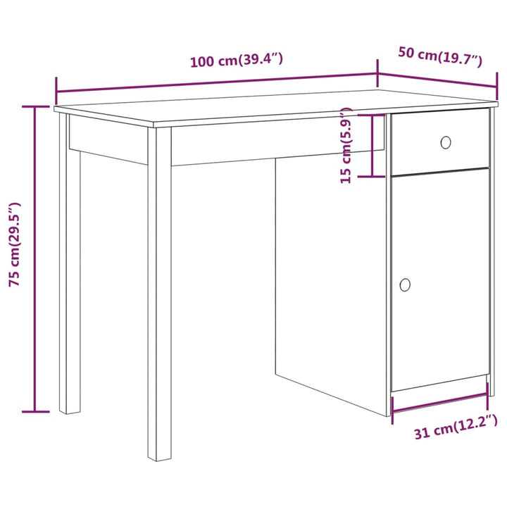 Bureau 100x50x75 cm massief grenenhout honingbruin