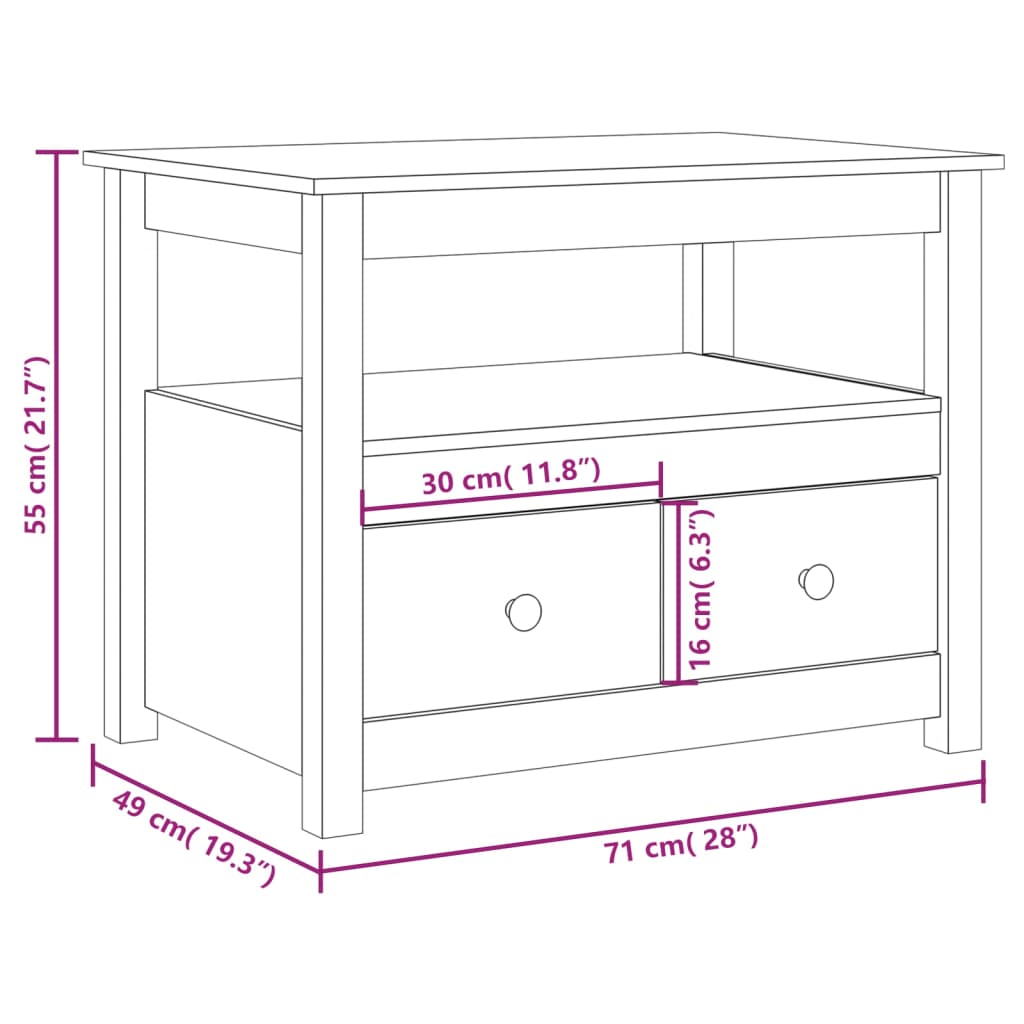 Salontafel 71x49x55 cm massief grenenhout grijs