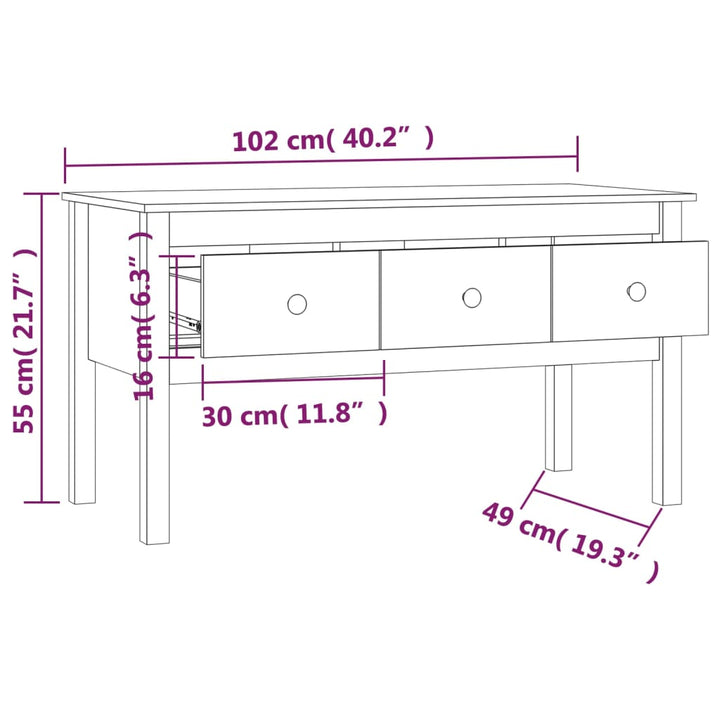 Salontafel 102x49x55 cm massief grenenhout grijs