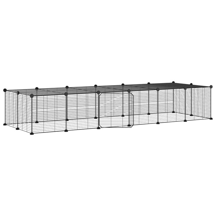 Huisdierenkooi met deur 28 panelen 35x35 cm staal zwart