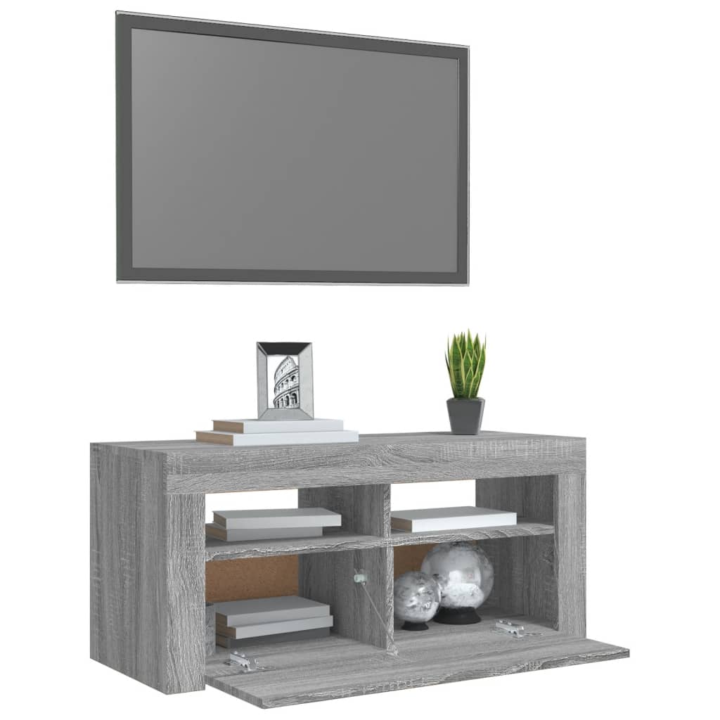 Tv-meubel met LED-verlichting 90x35x40 cm grijs sonoma eiken