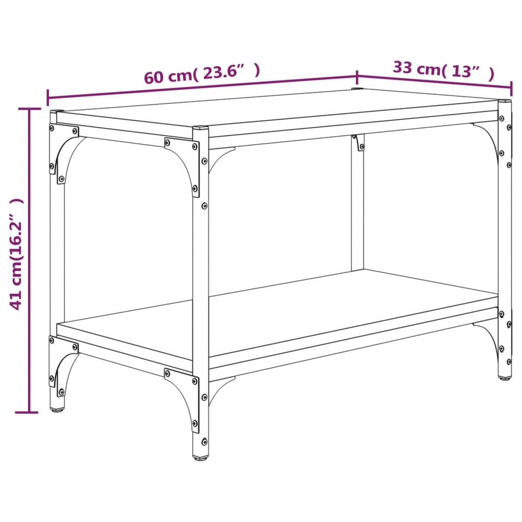 Tv-meubel 60x33x41 cm bewerkt hout en staal grijs sonoma eiken