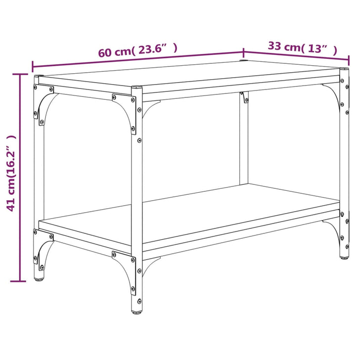 Tv-meubel 60x33x41 cm bewerkt hout en staal grijs sonoma eiken