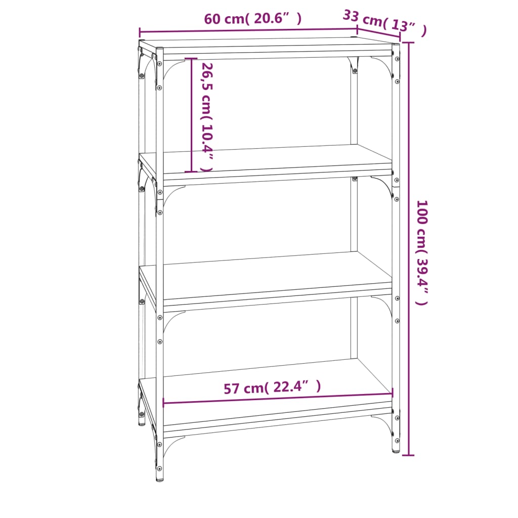 Boekenkast 60x33x70,5 cm bewerkt hout en staal zwart