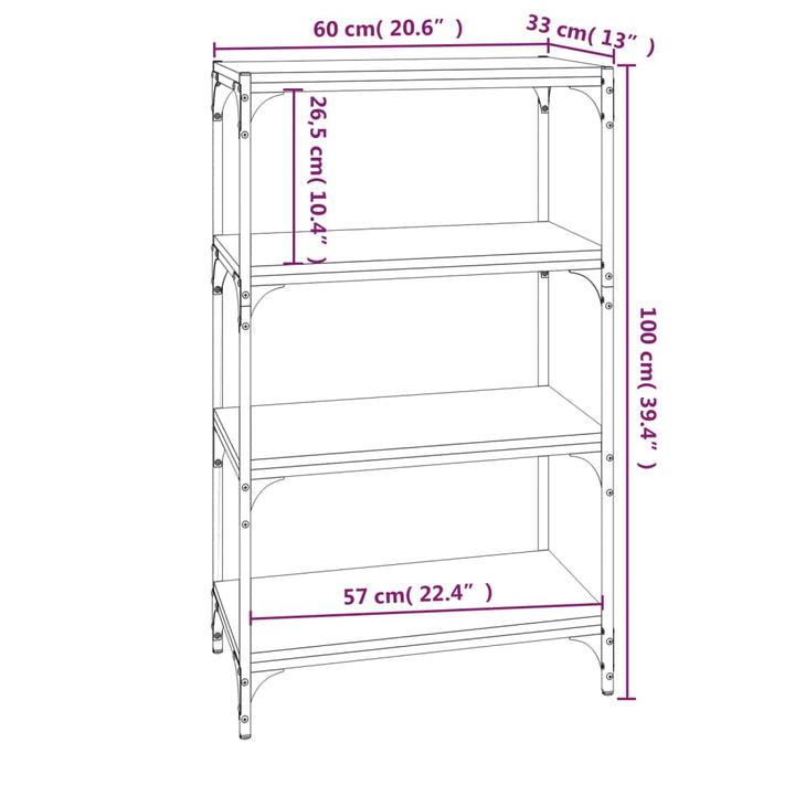 Boekenkast 60x33x70,5 cm bewerkt hout en staal zwart