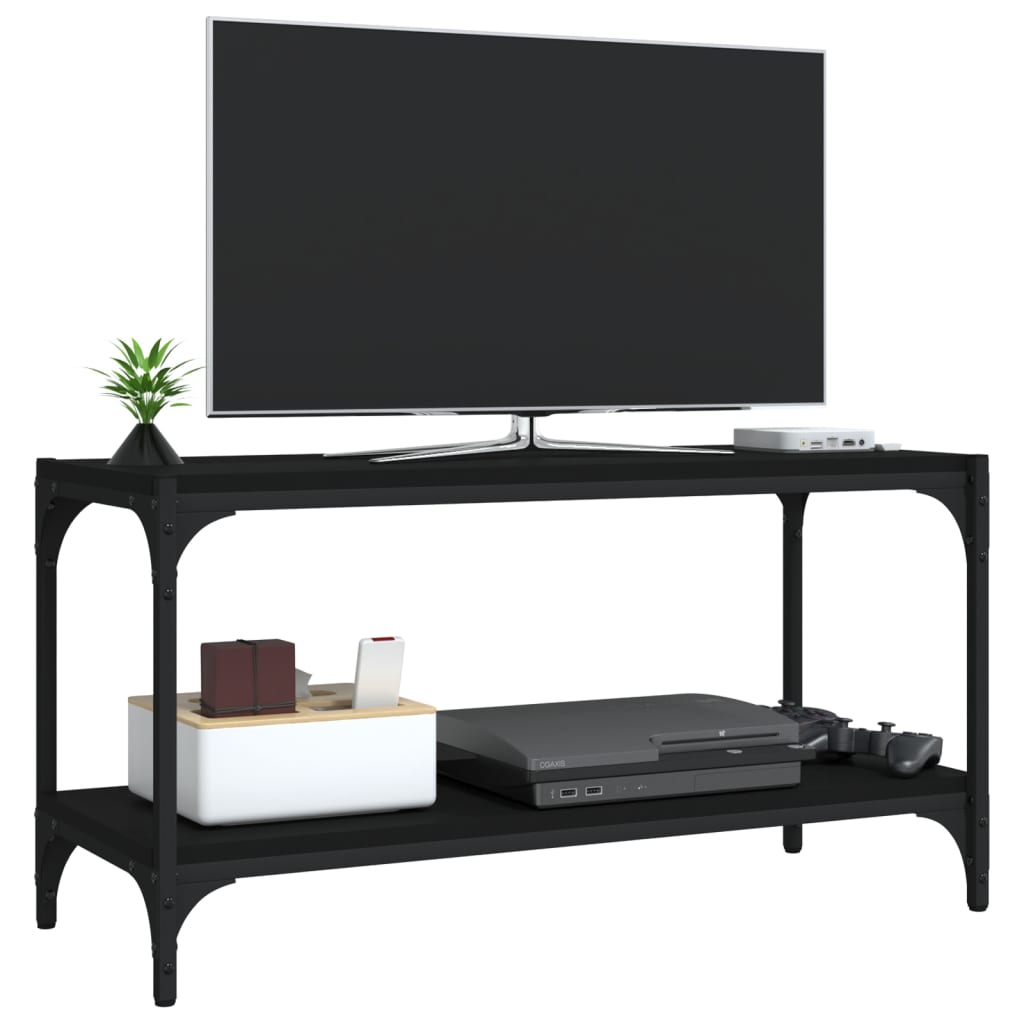 Tv-meubel 80x33x41 cm bewerkt hout en staal zwart