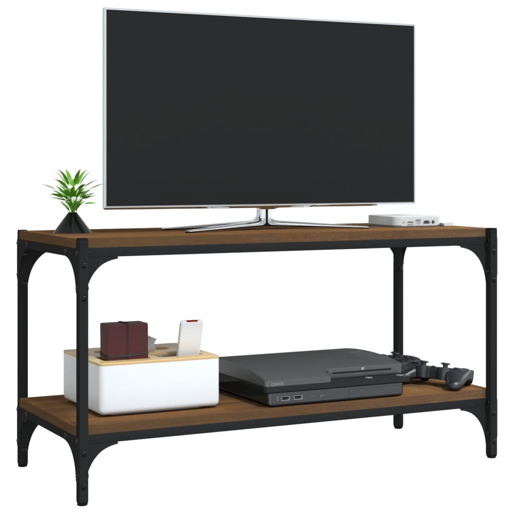 Tv-meubel 80x33x41 cm bewerkt hout en staal bruineikenkleurig