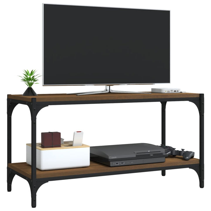 Tv-meubel 80x33x41 cm bewerkt hout en staal bruinikenkleurig