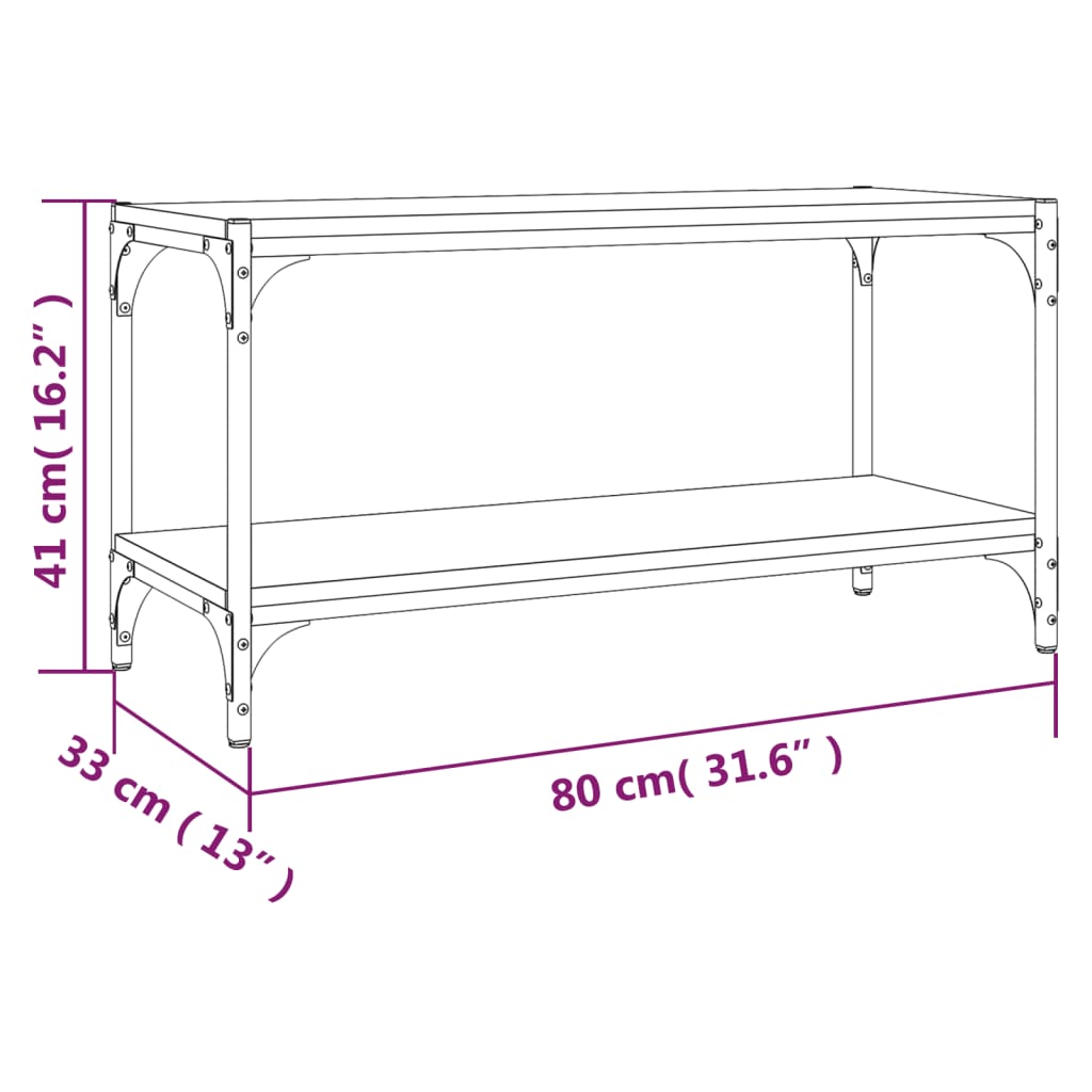 Tv-meubel 80x33x41 cm bewerkt hout en staal bruinikenkleurig