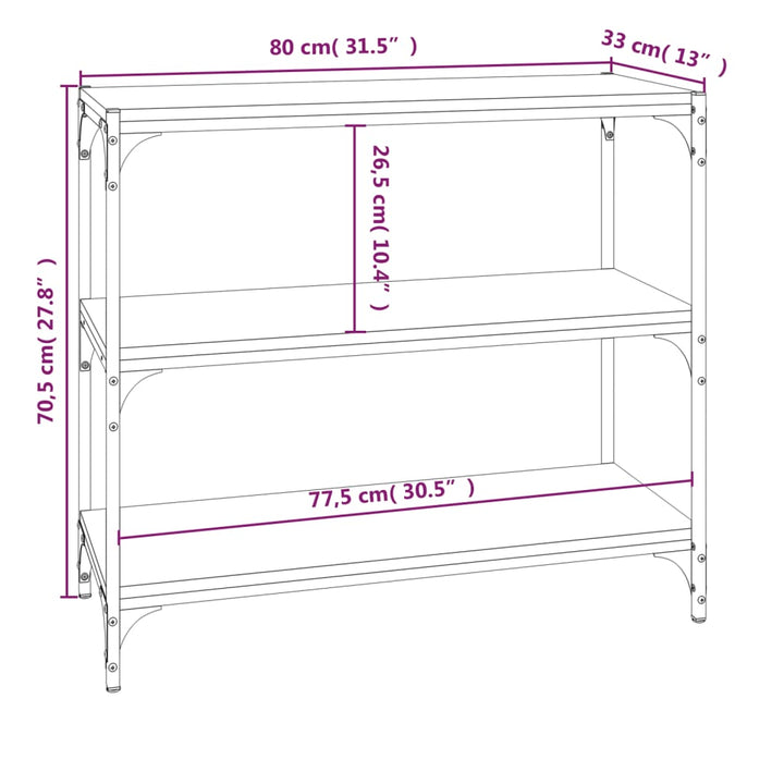 Boekenkast 80x33x70,5 cm hout en staal grijs sonoma eikenkleur