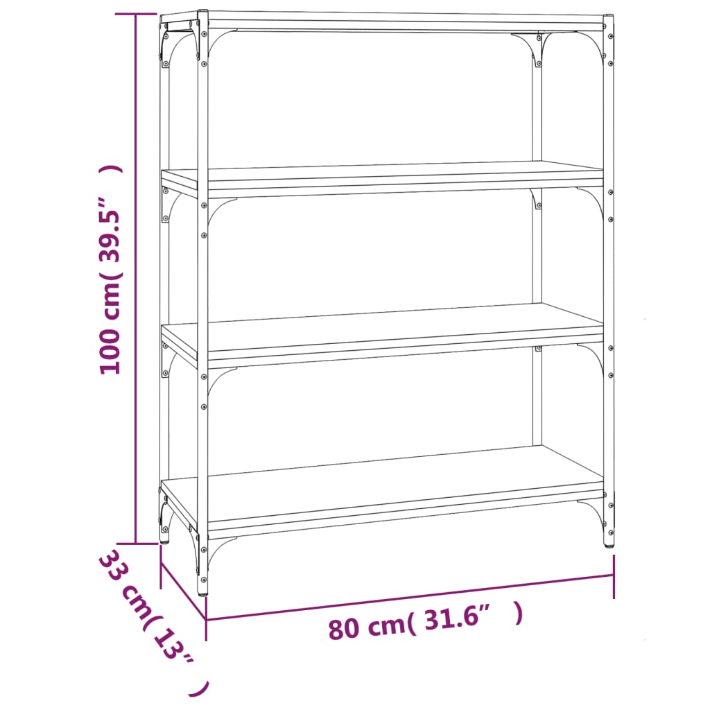 Boekenkast 80x33x100 cm bewerkt hout en staal zwart