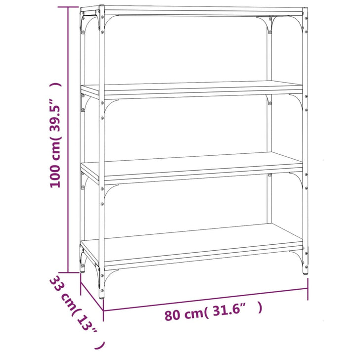 Boekenkast 80x33x100 cm bewerkt hout en staal gerookt eiken