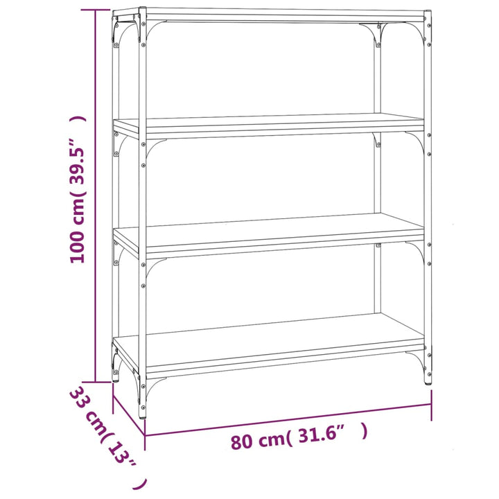 Boekenkast 80x33x100 cm hout en staal grijs sonoma eikenkleur