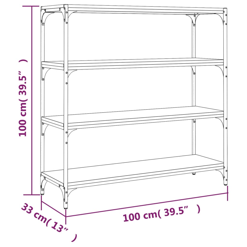 Boekenkast 100x33x100 cm bewerkt hout en staal zwart