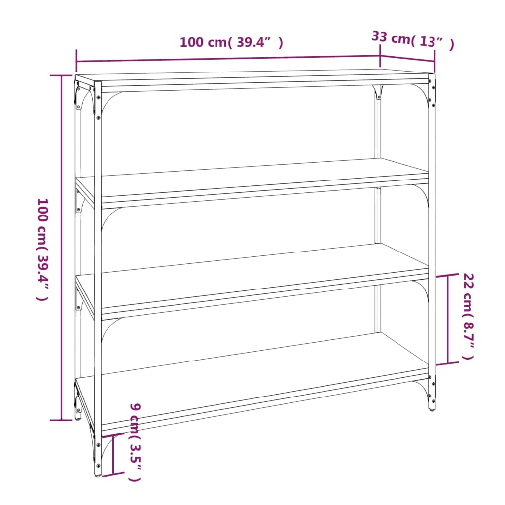 Boekenkast 100x33x100 cm hout en staal grijs sonoma eikenkleur