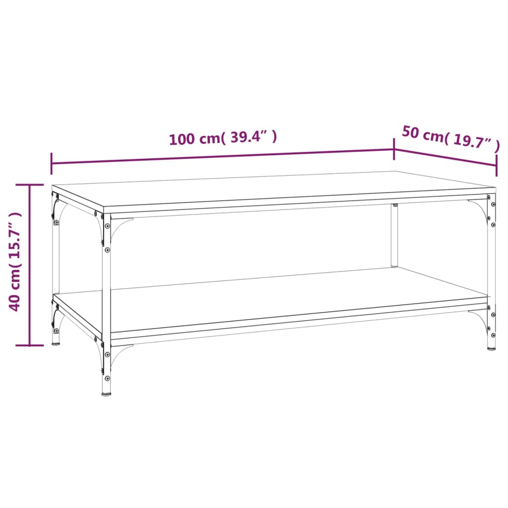 Salontafel 100x50x40 cm bewerkt hout gerookt eikenkleurig