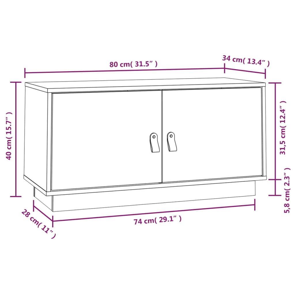 Tv-meubel 80x34x40 cm massief grenenhout grijs