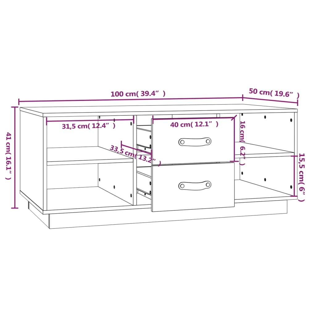 Salontafel 100x50x41 cm massief grenenhout wit