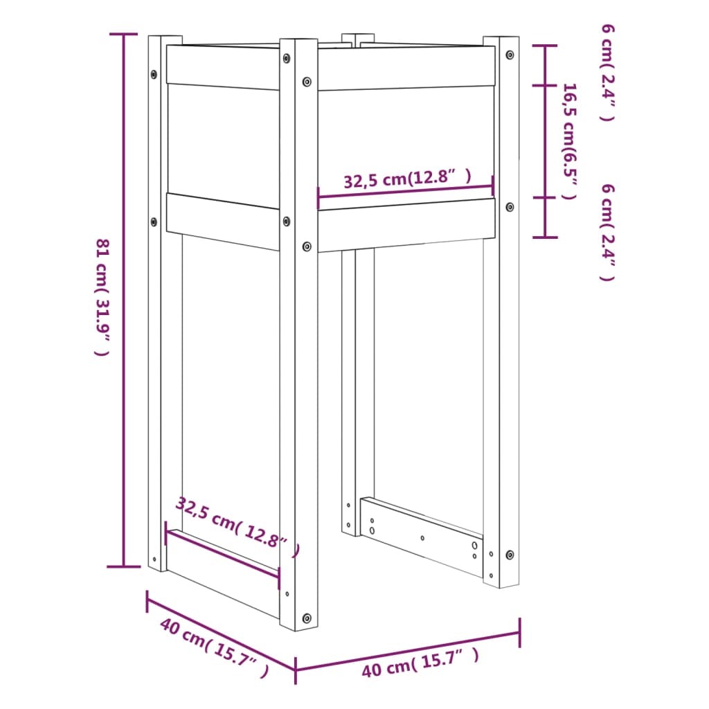 Plantenbak 40x40x81 cm massief grenenhout