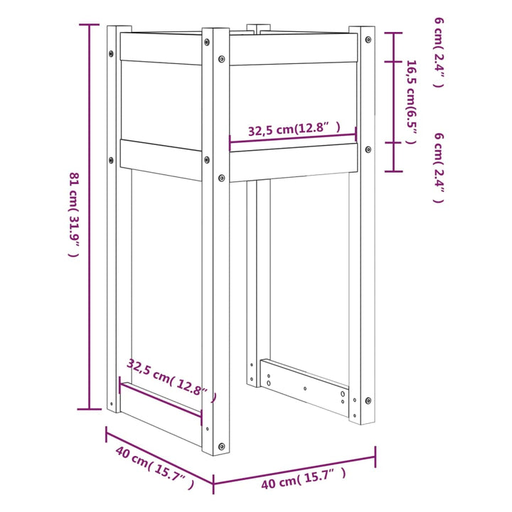 Plantenbakken 2 st 40x40x81 cm massief grenenhout grijs