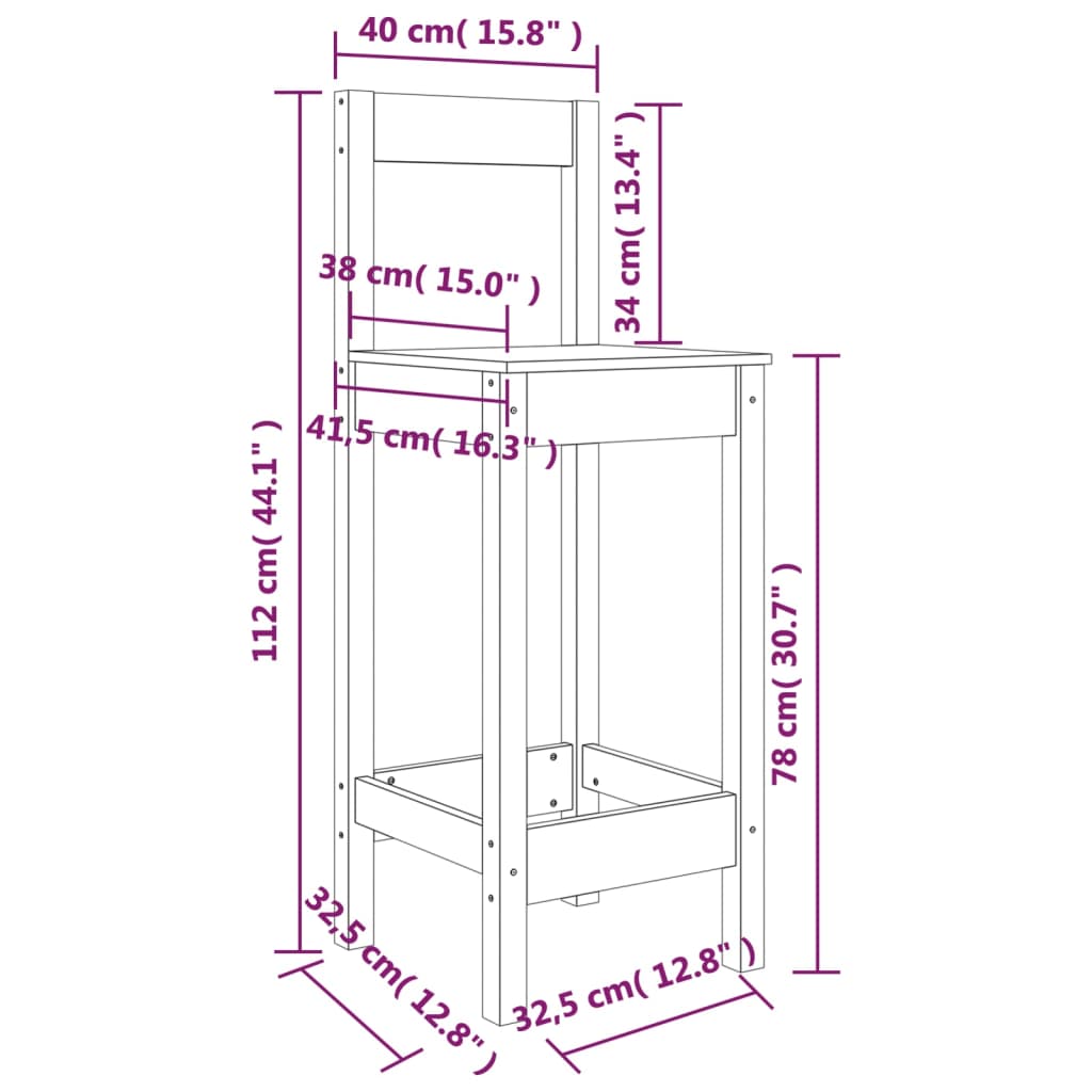 Barstoelen 2 st 40x41,5x112 cm massief grenenhout honingbruin