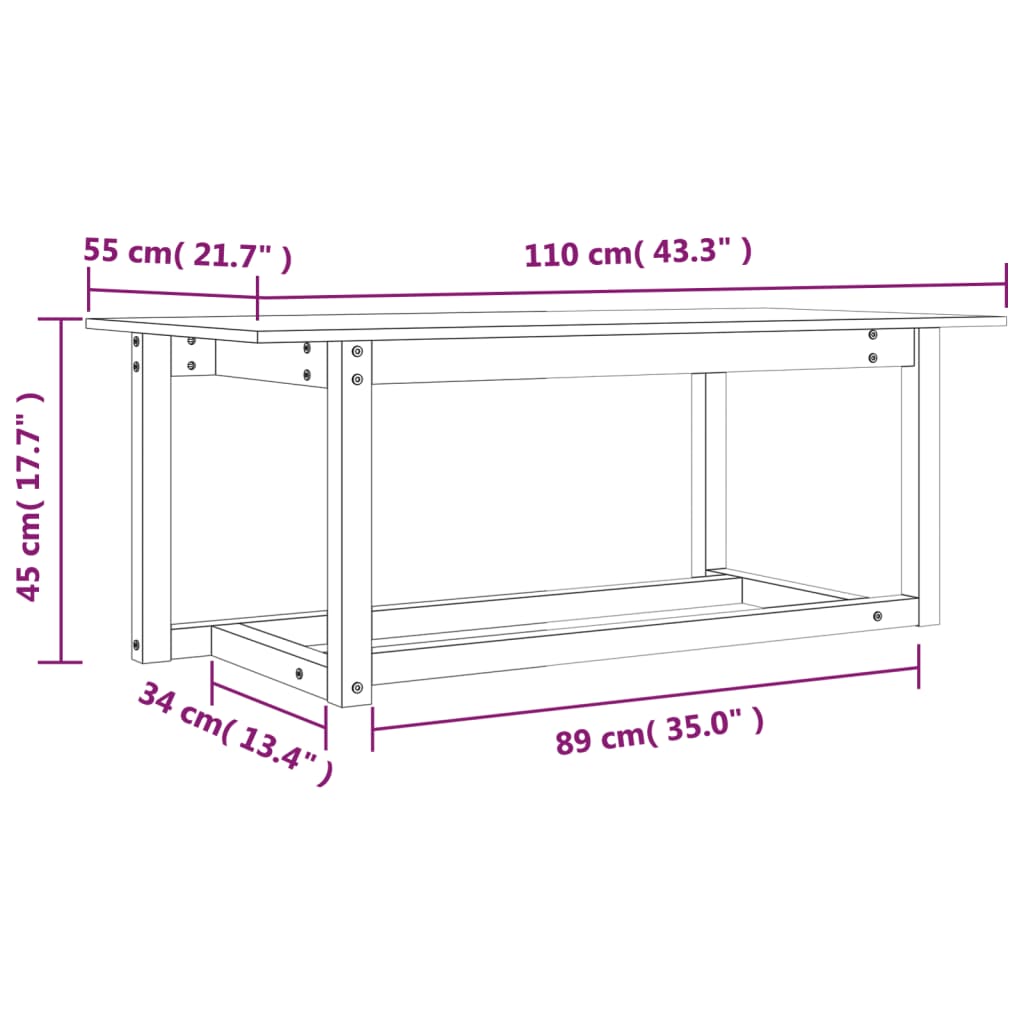 Salontafel 110x55x45 cm massief groenhout