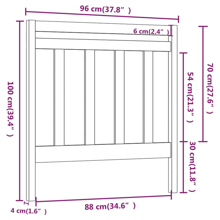 Hoofdbord 95x4x100 cm massief grenenhout zwart