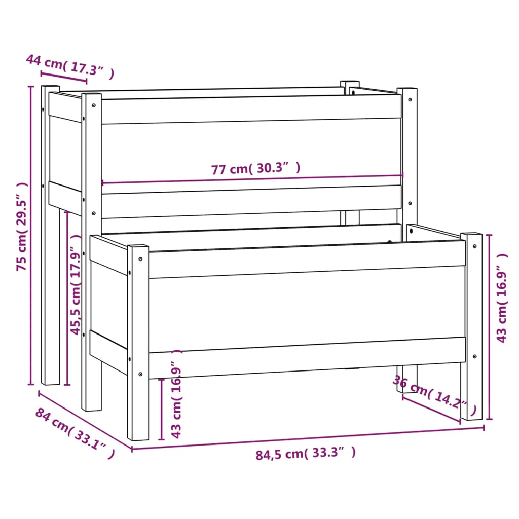 Plantenbak 84,5x84x75 cm massief grenenhout wit