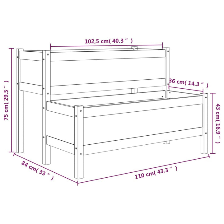 Plantenbak 110x84x75 cm massief grenenhout wit