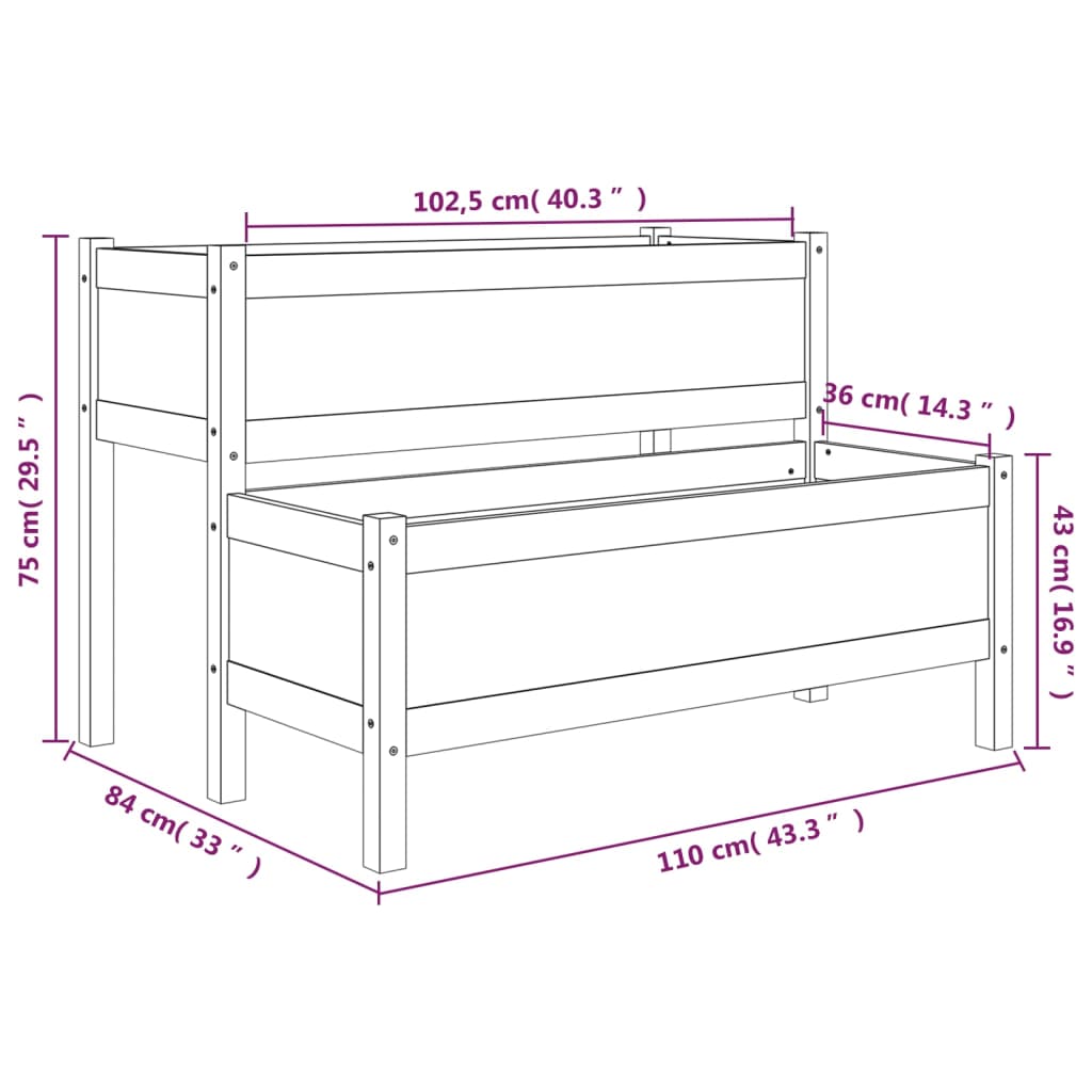 Plantenbak 110x84x75 cm massief grenenhout grijs