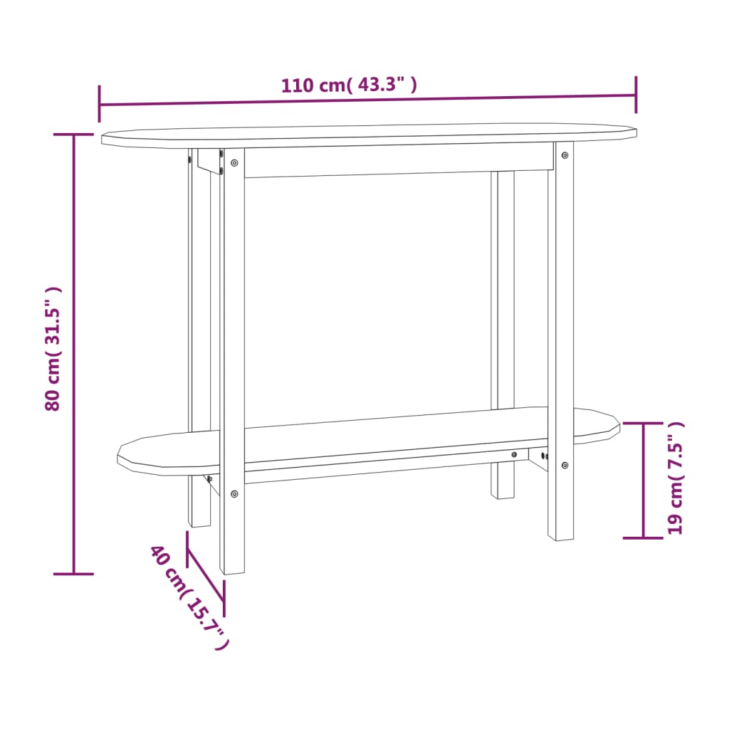 Wandtafel 110x40x80 cm massief grenenhout zwart