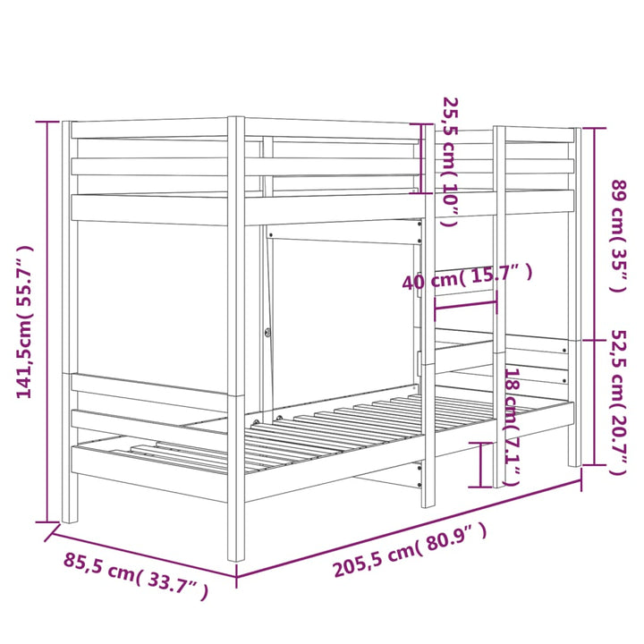 Stapelbed massief grenenhout honingbruin 80x200 cm