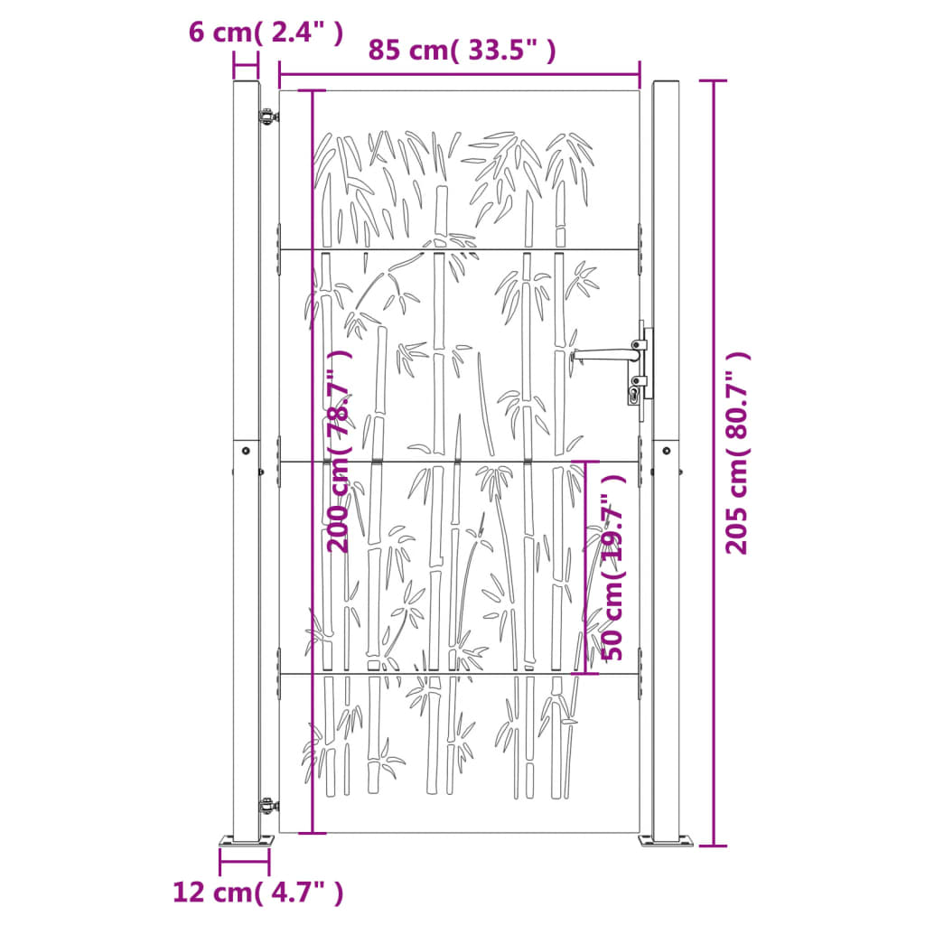Poort 105x205 cm bamboe-ontwerp cortenstaal